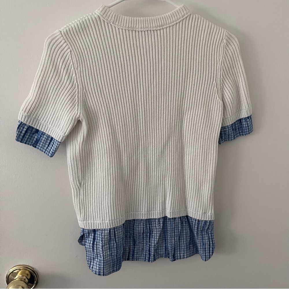 Tory Burch Short Sleeve Sweater Top Blue White 100% Cotton XS - Picture 7 of 12